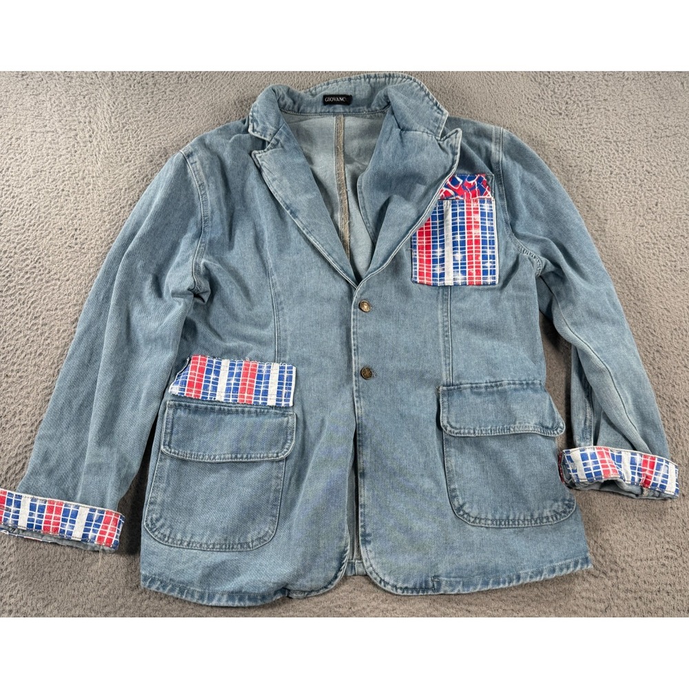 Giovanco Jacket Men's XL Blue Denim Blazer Long Sleeve Flip Cluff Western